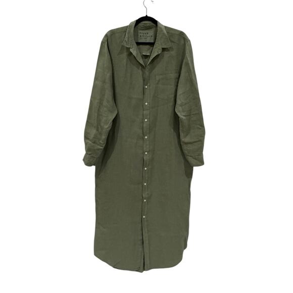 Frank & Eileen Rory Shirtdress Maxi Dress In Olive Size XL Washed Linen Made USA - Picture 2 of 16